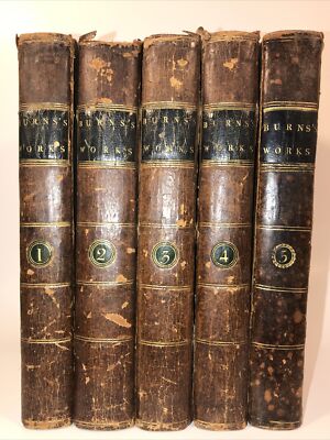 LEATHER Set; WORKS OF ROBERT BURNS!1802 1808 Hinges Cracked Two Covers Detached-image