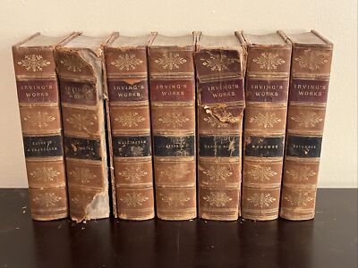 Works Of Washington Irving - 7 Volume Set - Antique Leather/Gold Gilding-image