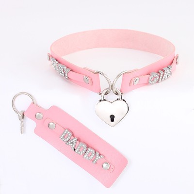 Collar Choker Custom Letters OWNER BDSM Gift DIY Heart LOCK Pu Leather Necklace-image