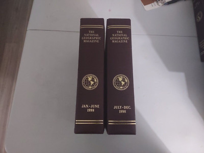 National Geographic Magazine Complete 1998 Set With Brown Leather Slip Case-image