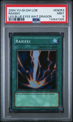 2004 YU-GI-OH! LOB-LEGEND OF BLUE EYES WHITE DRAGON #EN053 RAIGEKI PSA 9-image