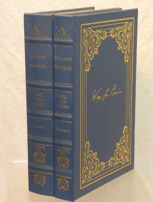 Van Doren BENJAMIN FRANKLIN 2 Volume Leather Book Set Library American Freedoms-image