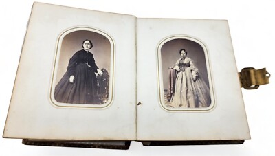 ANTIQUE Lot of Victorian Photographs in Leather Bound Album Book with Latch-image