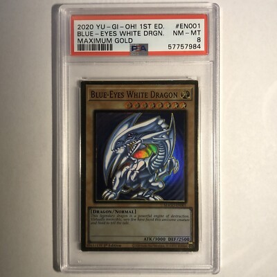 Yugioh PSA 8 NM-MT Blue-Eyes White Dragon MAGO-EN001 Gold Rare 1st Edition -image