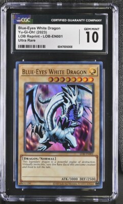 CGC 10 GM+ Blue-Eyes White Dragon Yu-Gi-Oh! (2023) LOB Reprint - LOB-EN001-image