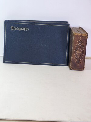 Lot Of 2 Vintage/ Antique Photo Albums With Photos Leather Bound Brass-image