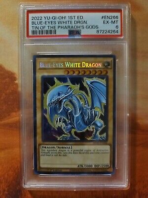 YUGIOH Blue-Eyes White Dragon Tin Of The Pharaoh's Gods MP22-EN266 PSA 6-image