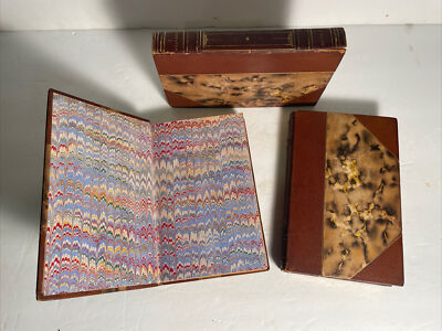 3 Antique Leather Bound Books Marbled Theatre de Jean Racine Set Decorative 1900-image