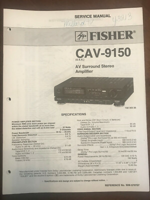 FISHER CAV-9150 AV SURROUND STEREO AMPLIFIER ORIGINAL SERVICE REPAIR MANUAL -image