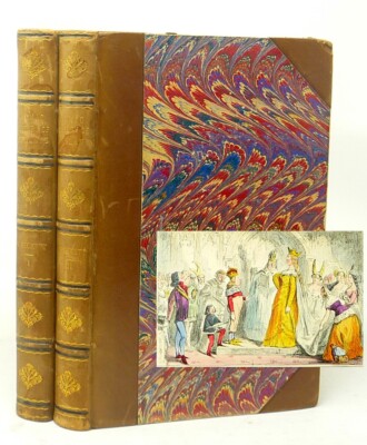 c1850 Set 2 Leather Comic History of England Illustrated Handsome-image