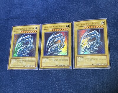 3 Blue-Eyes White Dragon NM Starter Deck Kaiba Sdk Playset Yugioh Matching Print-image