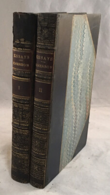 ANTIQUE RALPH WALDO EMERSON ESSAYS 2 VOLUME LEATHER BOOK SET GEORGE HARRAP-image