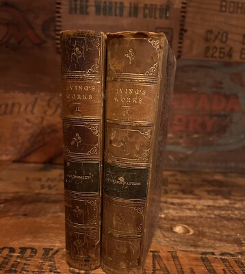 Circa 1869 Book Set (1) OLIVER GOLDSMITH (2) SPANISH PAPERS Washington Irving-image
