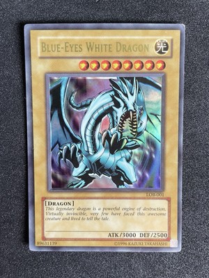 Yugioh Blue-Eyes White Dragon LOB-001 *MP* Ultra Rare Foil Shift 2002 Print-image