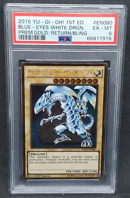 Yugioh PSA 6 EX-MT Blue-Eyes White Dragon PGL2-EN080 1st Edition Gold Rare-image