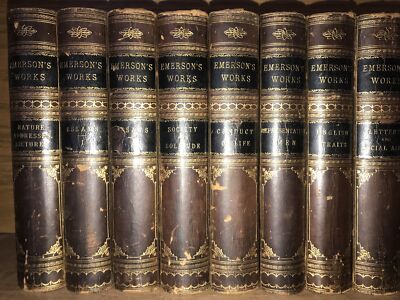 LEATHER Set; RALPH WALDO EMERSON’s Works! Nature Poetry Complete Original 1884!-image