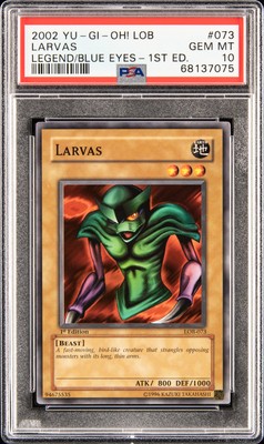2002 YU-GI-OH! LOB-LEGEND OF BLUE EYES WHITE DRAGON 1ST ED #073 LARVAS PSA 10-image