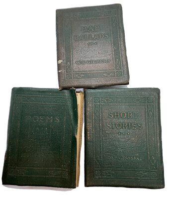 (3) Vintage Little Leather Library Set Poems, Short Stories, Bab Ballads, Green-image