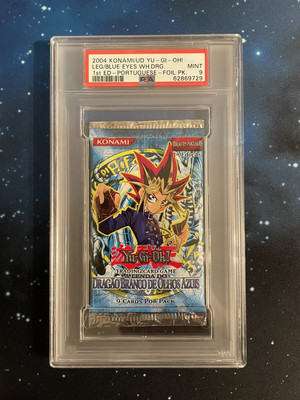 2002 Yugioh Blue Eyes White Dragon LOB 1st Edition Foil Pack Portuguese PT PSA 9-image