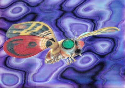 GODZILLA CHROMIUM 1996 JPP/AMADA PARALLEL HOLOCHROME STICKER # 1 MOTHRA-image