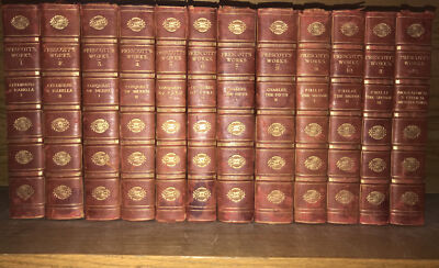 LEATHER Set; PRESCOTT’S WORKS! Complete Original Good Condition Circa 1890-1900-image