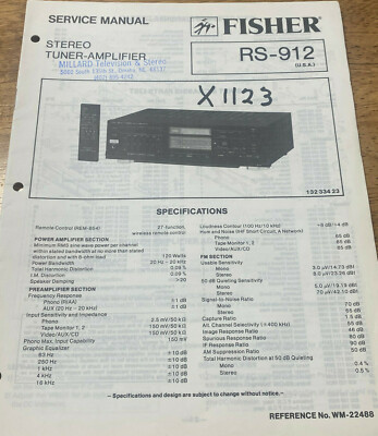 FISHER RS-912 STEREO TUNER - AMPLIFIER ORIGINAL SERVICE REPAIR MANUAL -image