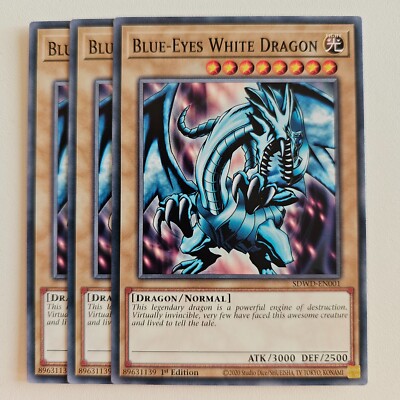 3x Blue-Eyes White Dragon - SDWD - Common - Yugioh Euro Playset-image