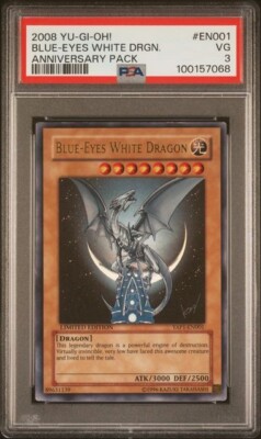 2008 Yugioh Anniversary Pack #EN001 Blue Eyes White Dragon PSA 3 English LE-image