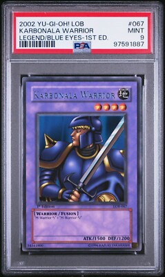 2002 YuGiOh Legend of Blue Eyes White Dragon 1st Karbonala Warrior LOB-067 PSA 9-image