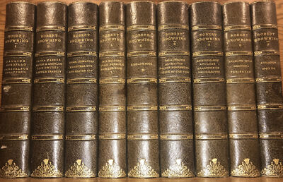 LEATHER Set; WORKS OF ROBERT BROWNING!Poetry Fine Binding Antiquarian Original-image