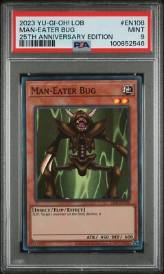 Yu-Gi-Oh! PSA 9 Man-Eater Bug LOB-EN108 Legend of Blue Eyes White Dragon 25th-image