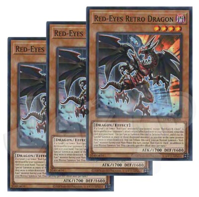 Yugioh - Red-Eyes Retro Dragon x 3 - NM - Plus Free Holographic Card-image