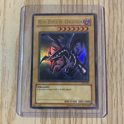 Vintage YuGiOh Red Eyes Black Dragon Holo Rare Card Great Condition SDJ-001-image