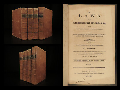 1807 EARLY Laws of America 1780 CONSTITUTION Boston Massachusetts USA 4v SET-image