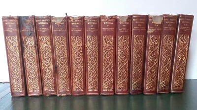 12 Volume Book Set, Decorative Leather & Gilt Spine, Writings Of Bret Harte 1896-image