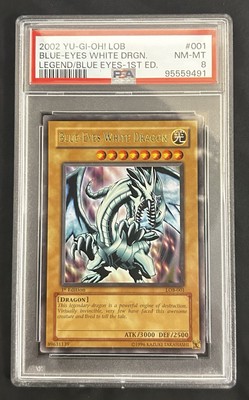 2002 Yugioh LOB #001 Blue Eyes White Dragon Legend Of Blue Eyes 1st Ed. PSA 8-image
