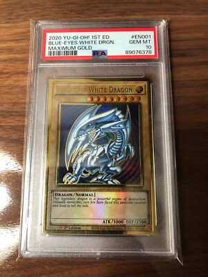 2020 YUGIOH 1ST EDITION BLUE EYES WHITE DRAGON MAXIMUM GOLD PSA 10 #89076378-image