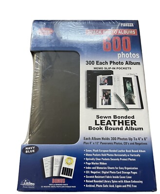 2 Pack Photo Albums Sewn Bonded Leather Bound Album Set Holds 600 Photos New-image
