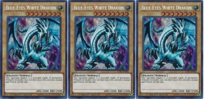 * 3X BLUE-EYES WHITE DRAGON 3X * PLAYSET SECRET RARE HOLOGRAPHIC MINT YUGIOH!-image