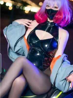 PU Sexy Cosplay Anime Uniform Patent Leather Bound Sm Queen Bodysuit with Mask-image