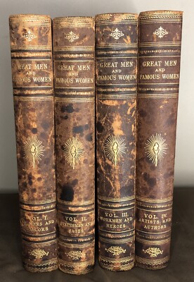 Set of 4 GREAT MEN AND FAMOUS WOMEN Volumes 1-4 By Horne Leather Binding 1894-image
