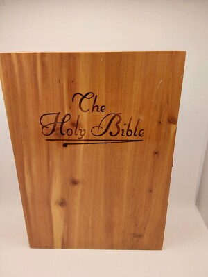 Holy Bible In Cedar Box White Leather King James Concordance  Memorial Bible Vtg-image