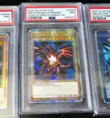 PSA 9 Yu-Gi-Oh! Red-Eyes Black Dragon LC01-EN006 Quarter Century 25th Error-ITA-image