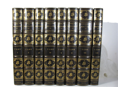 1875 Herculanum et Pompeii Illustrated Plates 8 vol set FINE LEATHER BINDINGS-image