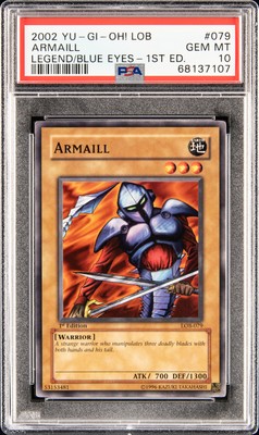 2002 YU-GI-OH! LOB-LEGEND OF BLUE EYES WHITE DRAGON 1ST ED #079 ARMAILL PSA 10-image