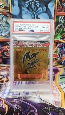 YuGiOh! 2002 Topps Sticker Col. #4 Red-Eyes Black Dragon Gold - PSA 8-image