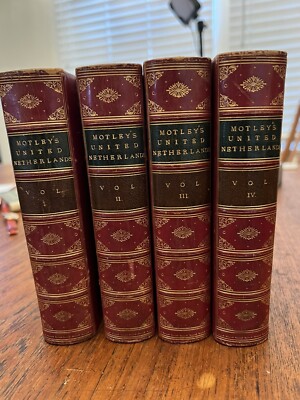 Motley's History of the United Netherlands 1885 Leatherbound & map beautiful set-image