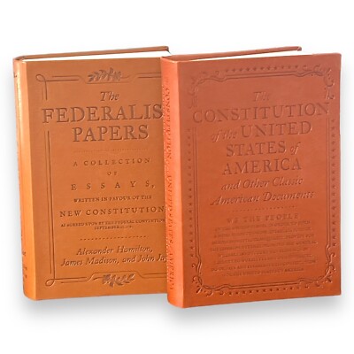 Set of 2 THE FEDERALIST PAPERS & US CONSTITUTION Faux Leather Deluxe Edition NEW-image