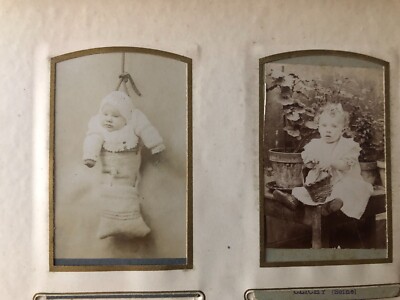 Antique French Victorian Leather Bound Photograph Album FULL 65 Photos c1890-image