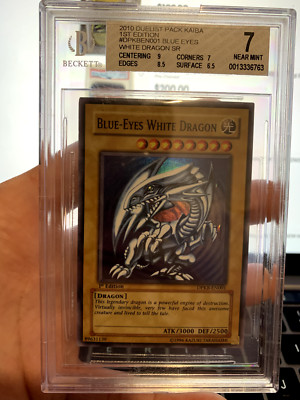 YUGIOH DPKB-EN001 BLUE EYES WHITE DRAGON SUPER RARE 1st EDITION BECKETT BGS 7 NM-image